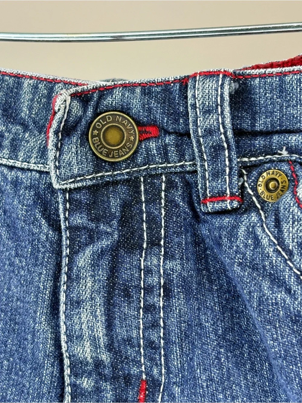 Old Navy Y2K  Blue Denim Kids Shorts with Red Trim Size 6m-12m